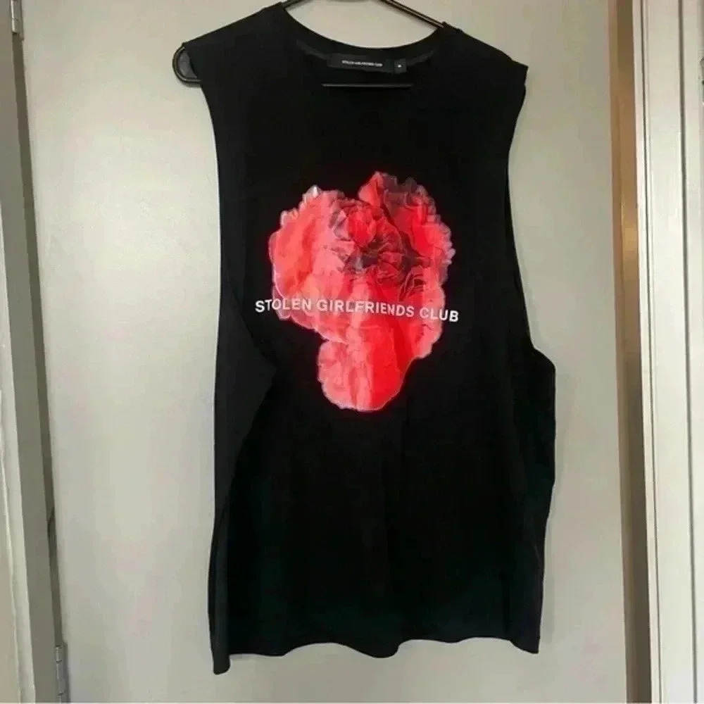 Stolen Girlfriends Club Black Tank Top with Flower Logo Medium